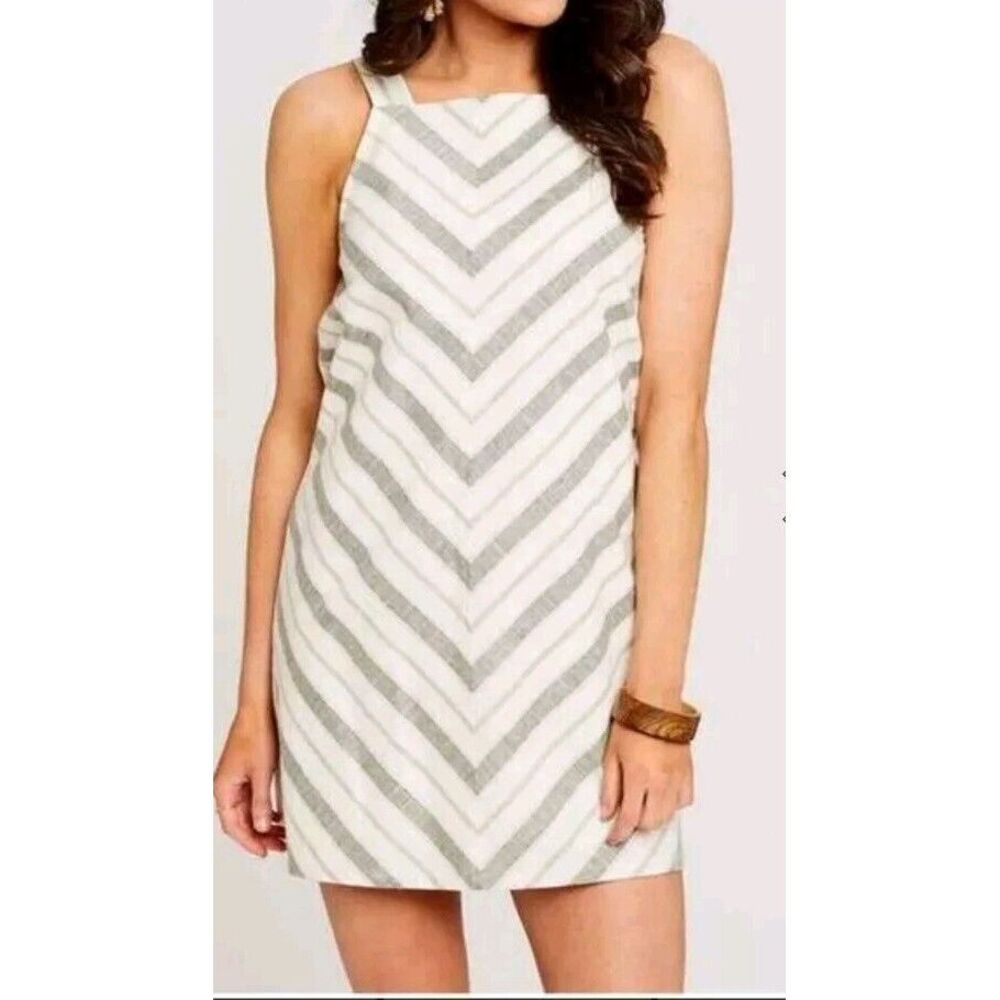 Altered State Dress Layla Linen Chevron Stripped Sleeveless Mini Sun Dress Large